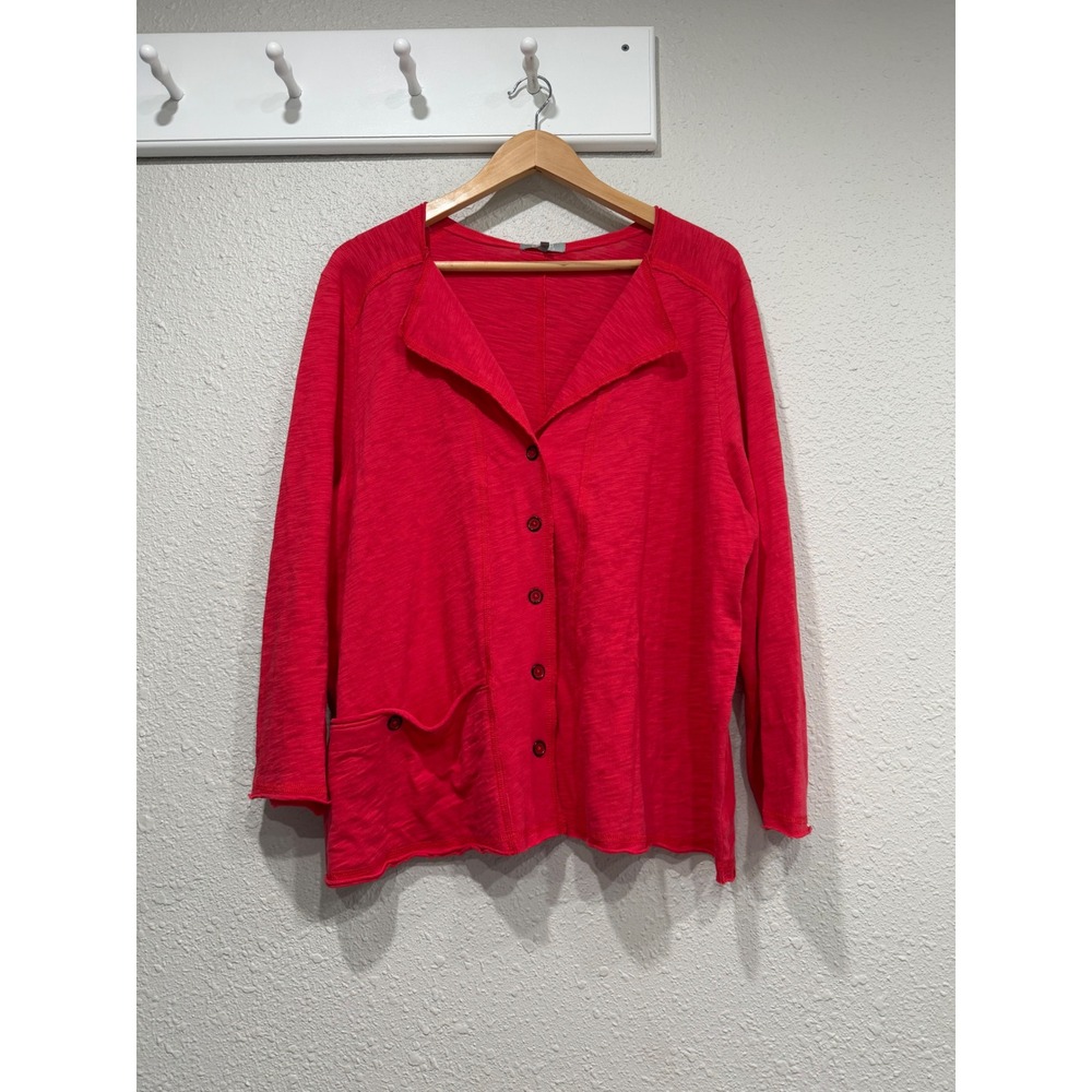 Habitat Cool Breeze Pebble Cardigan Red XL Roll Edge Lagenlook Artsy‎ Boho Top